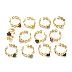 316 Stainless Steel with Natural Mixed Gemstone Cuff Rings&nbsp;RJEW-Z098-01G-12