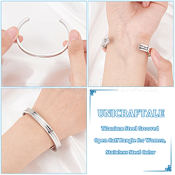 1Pc Stainless Steel Grooved Open Cuff Bangle for Women&nbsp;BJEW-UN0001-42P