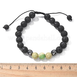 Natural Lava Rock and Non-Magnetic Synthetic Hematite Beads Braided Bead Bracelets&nbsp;BJEW-JB03975