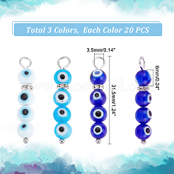 60Pcs 3 Colors Handmade Evil Eye Lampwork  Pendants&nbsp;FIND-DC0001-88