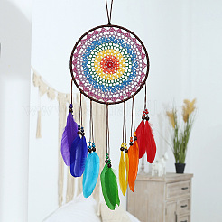 Indian Style Woven Net/Web with Feather Pendant Decoration&nbsp;HJEW-PW0001-042