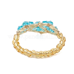 Heart Glass Seed Beads Stretch Rings for Women&nbsp;RJEW-MZ00028-04