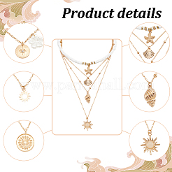 6Pcs 6 Style Sun & Flower & Shell Shape Pendant Alloy Multi Layered Necklaces Sets&nbsp;NJEW-AN0001-37