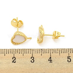 Brass with Shell Stud Earring Findings&nbsp;KK-G490-04G