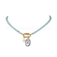 304 Stainless Steel Pendant Dyed Glass Rondelle Beaded Necklaces for Women&nbsp;NJEW-JN06540-03