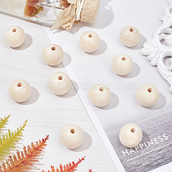 Natural Unfinished Wood Round Beads&nbsp;WOOD-PH0008-91-25mm