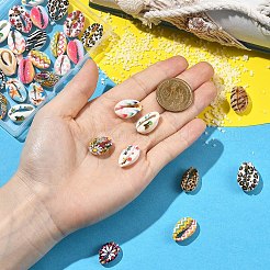 36Pcs 12 Styles Printed Natural Cowrie Shell Beads&nbsp;SHEL-YW0001-26