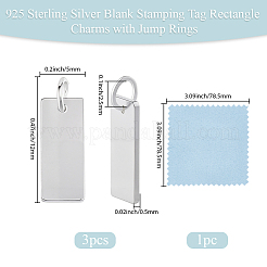 3Pcs 925 Sterling Silver Blank Stamping Tag Rectangle Charms with Jump Rings and 1 Sheet Double Sided Suede Fabric Silver Polishing Cloth&nbsp;STER-BBC0008-79