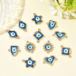 12Pcs 6 Styles Alloy Enamel Blue Evil Eye Links Connector Charms with Resin&nbsp;ENAM-YW0009-25