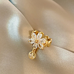 Brass with Clear Cubic Zirconia Cuff Open Rings&nbsp;FS-WGA2B46-01