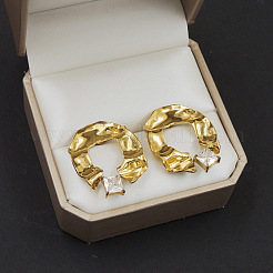 304 Stainless Steel & Cubic Zirconia Stud Earrings&nbsp;WG18948-01