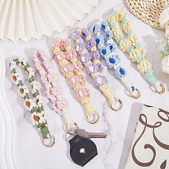 6Pcs 6 Colors Bohemia Cotton Daisy Wrist Strap Pendant Decorations&nbsp;HJEW-GL0001-14
