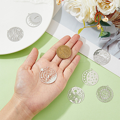 42Pcs 7 Style 201 Stainless Steel Filigree Pendants&nbsp;STAS-DC0014-75