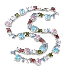 Brass Pave Colorful Cubic Zirconia Rectangle Square Teardrop Tennis Necklaces&nbsp;NJEW-G183-09P