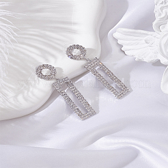 1 Pairs Brass Rhinestone Ring with Rectangle Dangle Stud Earrings for Women&nbsp;EJEW-LP0001-91P