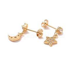 Clear Cubic Zirconia Moon & Star Dangle Stud Earrings&nbsp;EJEW-C030-10G