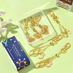 6Pcs 3 Styles Moon Alloy Swivel Lobster Claw Clasps & Brass Cable Chains&nbsp;AJEW-SC0003-98G