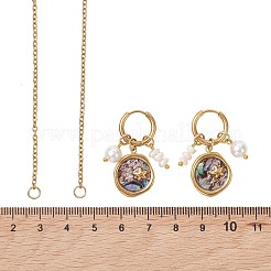 Abalone Shell Pendant Necklace & Hoop Earrings with Shell Pearl & Natural Freshwater Pearls&nbsp;SJEW-JS01379-03