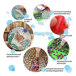 DIY Marine Animal Theme Diamond Painting Round Wood Cup Mat Kits&nbsp;DIY-H163-06