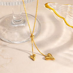 304 Stainless Steel Double Heart Lariat Necklaces&nbsp;WG40DB7-01