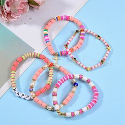 5Pcs 5 Style Handmade Polymer Clay Beads Stretch Bracelets Sets&nbsp;BJEW-SZ0001-77A
