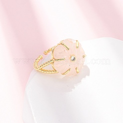 Flower Natural Mixed Stone Cuff Rings&nbsp;RJEW-G366-01G