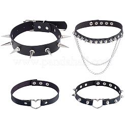 4Pcs 4 Styles Gothic Style Spiked Rivet Imitation Leather Chocker Necklaces&nbsp;NJEW-CL0001-19
