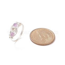 Natural Amethyst Beaded Spiral Finger Ring&nbsp;RJEW-TA00049-04