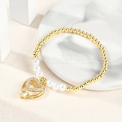 Brass Micro Pave Cubic Zirconia Charm Bracelets for Women&nbsp;BJEW-M050-02G-03