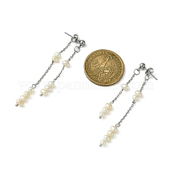 Natural Pearl Beaded Tassel Dangle Stud Earrings&nbsp;EJEW-JE05514-02