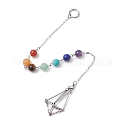 Chakra Mixed Synthetic & Natural Round Gemstone Pointed Dowsing Pendulums&nbsp;PALLOY-JF02520-01