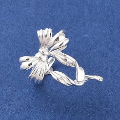 Bowknot Brass Open Cuff Rings for Women&nbsp;RJEW-P124-01S