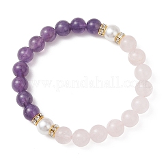Natural Rose Quartz & Amethyst Beads Stretch Bracelets for Women&nbsp;BJEW-JB13193-01