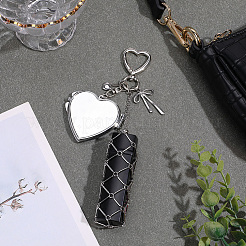 1Pc Heart Alloy & 667 Stainless Steel Macrame Pouch Pendant Decorations&nbsp;HJEW-CP0001-49A