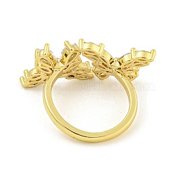 Rack Plated Brass Micro Pave Clear Cubic Zirconia Butterfly Open Cuff Rings for Women&nbsp;RJEW-Z042-01G