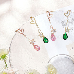 2 Pairs 2 Colors Rhinestone Star & Teardrop Dangle Stud Earrings&nbsp;EJEW-FI0001-24
