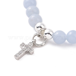 4Pcs 4 Style Natural Angelite & Lava Rock & Opalite Round Beaded Stretch Bracelets Set&nbsp;BJEW-JB09083