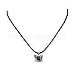 Alloy & Natural Lapis Lazuli Pendant Waxed Cord Necklace&nbsp;NJEW-JN05438-01