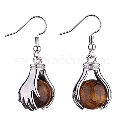 Natural Tiger Eye Palm Dangle Earrings&nbsp;EJEW-A092-09P-17