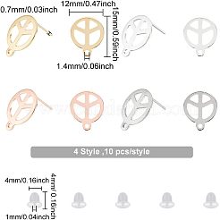 40Pcs 4 Colors 201 Stainless Steel Stud Earring Findings&nbsp;STAS-DC0009-82