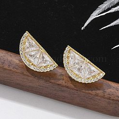 Half Round Brass Micro Pave Clear Cubic Zirconia Stud Earrings&nbsp;EJEW-M077-08G