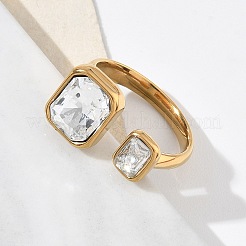 304 Stainless Steel Pave Clear Cubic Zirconia Cuff Open Rings for Women&nbsp;RJEW-F207-03C-G