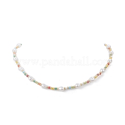 Acrylic Imitation Pearl & Glass Seed Beaded Necklace for Women&nbsp;NJEW-JN04277