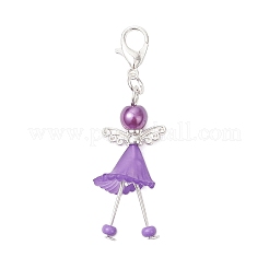 5Pcs Flower Angel Glass Seed & Acrylic Pendant Decorations&nbsp;HJEW-JM03563-01