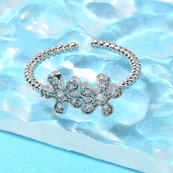 Brass Micro Pave Clear Cubic Zirconia Open Cuff Rings for Women&nbsp;RJEW-R005-06G