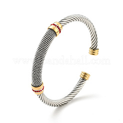 304 Stainless Steel Twist Rope Shape Open Cuff Bangle with Rhinestone for Women&nbsp;BJEW-D449-01GP-02