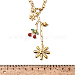 304 Stainless Steel Enamel Red Cherry Flower Heart Pendant Necklaces for Women&nbsp;NJEW-G181-11G