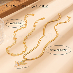 Vintage 201 Stainless Steel & Brass Snake Chain Double-layered Clear Cubic Zirconia Bird Pendant Necklaces&nbsp;IF6891