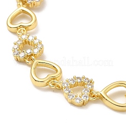 Clear Cubic Zirconia Hollow Heart Link Chain Bracelet&nbsp;BJEW-A132-12G