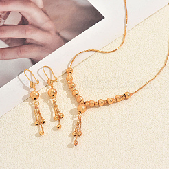 Vintage Brass Round Beaded Tassel Necklace & Earrings for Women&nbsp;VG0776